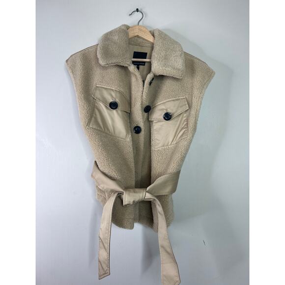 NWT Marissa Webb Frankie Sherpa Coated Canvas Belted Tan Vest Size: Medium - Picture 2 of 7